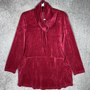 J Jill Pure Jill Cowl Neck Top Womens Sz XL Tall Red Velour Long Sleeve Pockets